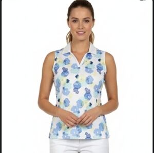 Floral Sleeveless Polo Top - Blue and Yellow size XL golf Aspire